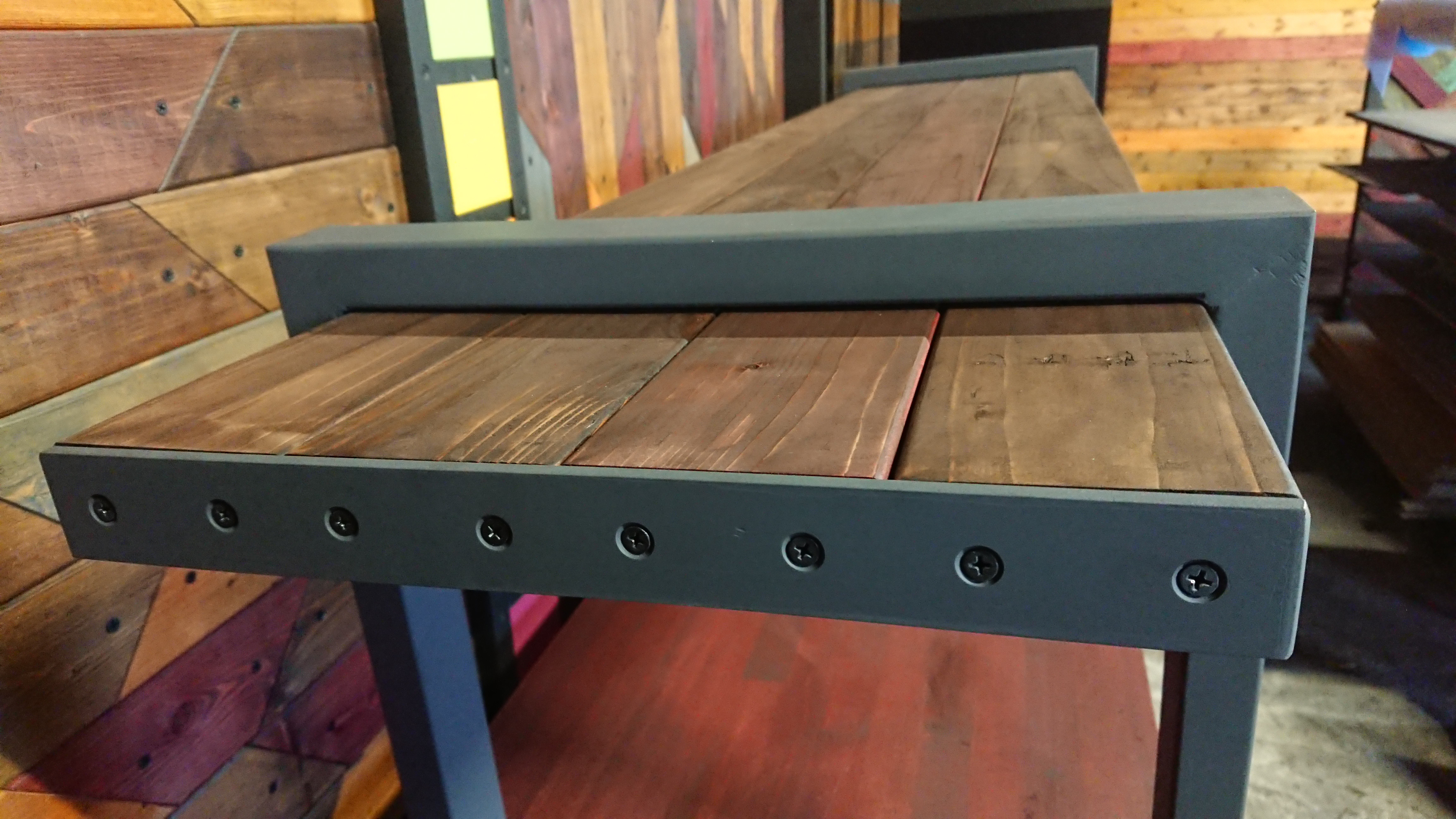 マットグレーでアイアンなお洒落ベンチ♪ 38×356×1832×400mm 組立式