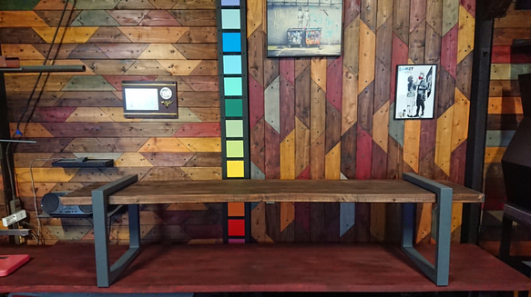 マットグレーでアイアンなお洒落ベンチ♪ 38×356×1832×400mm 組立式  