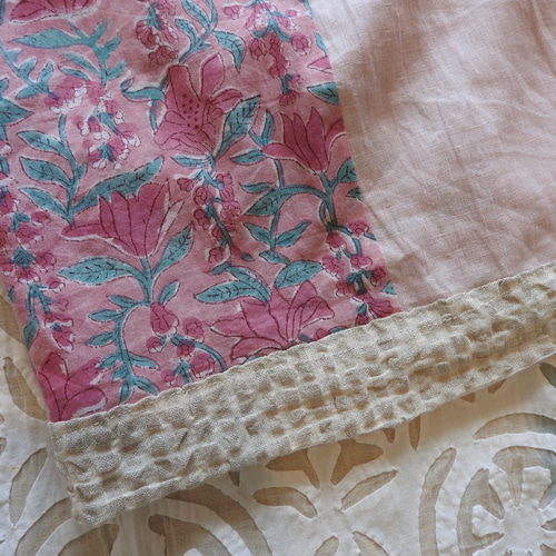 ブロックプリント パッチワーク ワイドパンツ (blockprint ピンク 水色