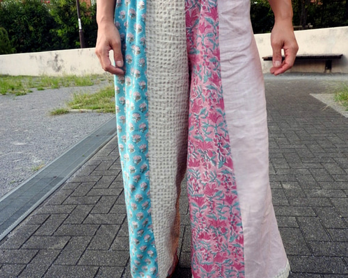 【M】花 パッチワーク ブロックプリント カンタキルト397 M】花 パッチワーク ブロックプリント カンタキルト397