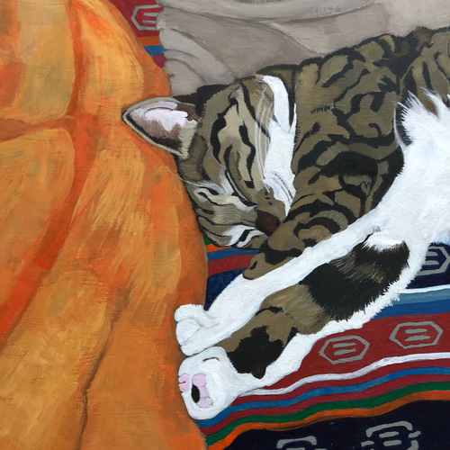 「寝っころがるグリコ 」猫イラスト（原画） 猫イラスト「寝っころがるグリコ」原画 | iichi 日々の暮らしを