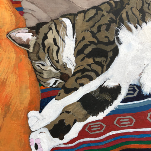 猫イラスト「寝っころがるグリコ」原画 イラスト 安部円子 通販