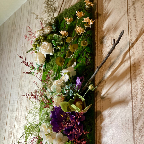 壁掛けインテリア装飾品】【アートフラワー×グリーンモス(苔)】 アート