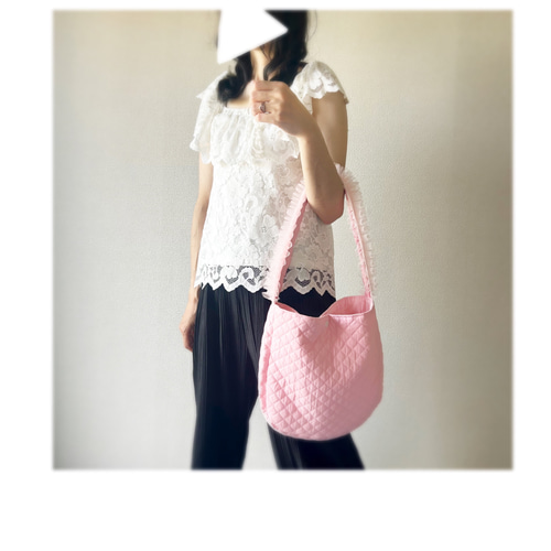 送料無料☆フリルのワンショルダーバッグ⭐︎ピンク×ストライプ