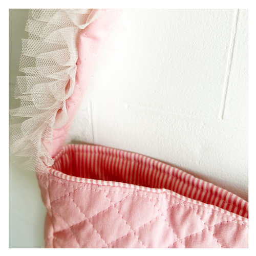 送料無料☆フリルのワンショルダーバッグ⭐︎ピンク×ストライプ