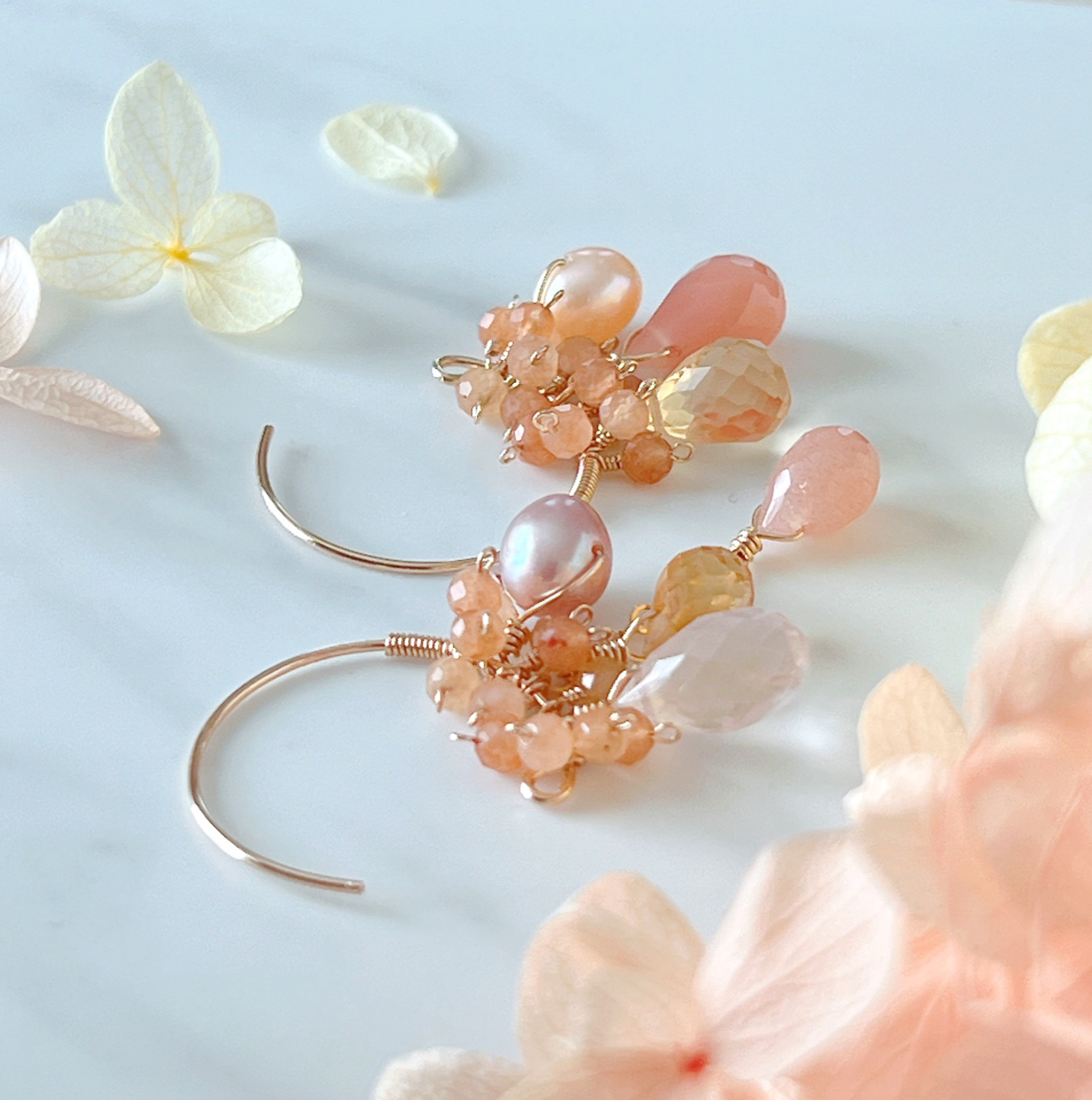 天然石♡もものピアス14kgf 天然石♡もものピアス14kgf