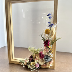 ドライフラワー杉板フレームインテリア(スワッグ） ドライフラワー