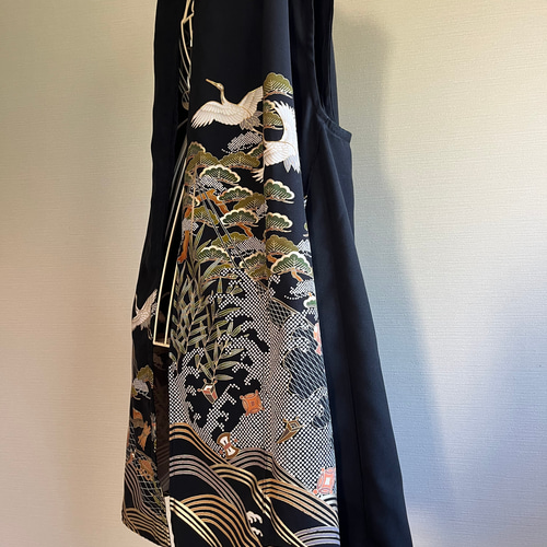 ハンドメイド 着物リメイク ロングジレ Lサイズ 着物 りんご