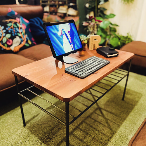ローテーブル　サイドテーブル　✨木製テーブル　ハンドメイド　アイアン ローテーブルサイドテーブル✨木製テーブルハンドメイドアイアン