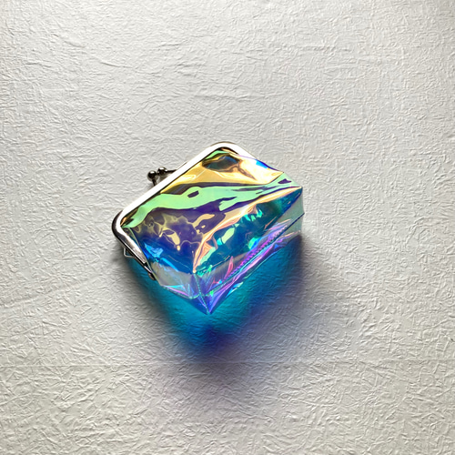 残り1点※PVCオーロラクリアがま口ポーチ（ブルー） がま口 A'yanns