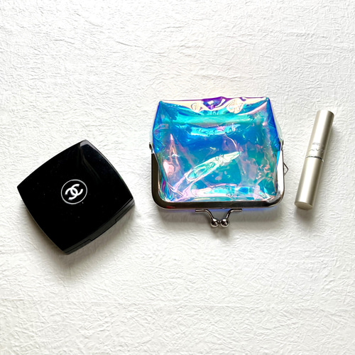 残り1点※PVCオーロラクリアがま口ポーチ（ブルー） がま口 A'yanns