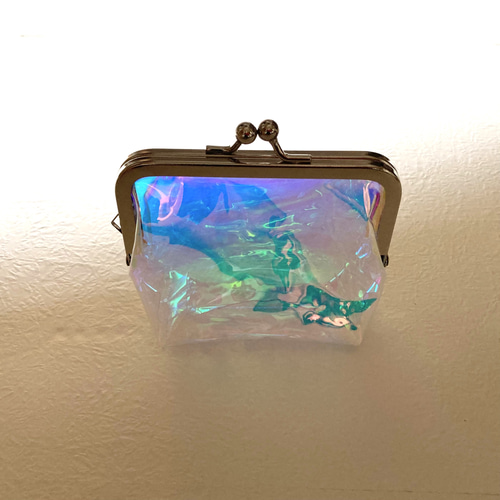 残り1点※PVCオーロラクリアがま口ポーチ（ブルー） がま口 A'yanns