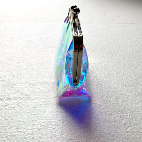 残り1点※PVCオーロラクリアがま口ポーチ（ブルー） がま口 A'yanns