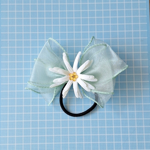 オーガンジー リボン ヘアゴム ミントローズ プリンセスリボン