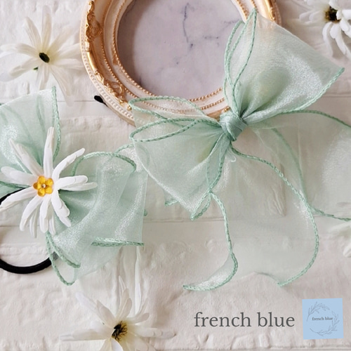 オーガンジー  リボン  ヘアゴム  ミントローズ  プリンセスリボン オーガンジー リボン ヘアゴム ミントローズ プリンセスリボン