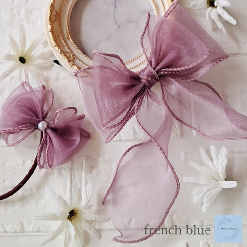 オーガンジー  リボン  ヘアゴム  ミントローズ  プリンセスリボン オーガンジー リボン ヘアゴム ミントローズ プリンセスリボン