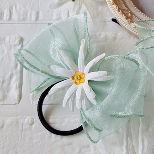 【再販】オーガンジーリボンヘアゴム ティンカーベル 再販】オーガンジーリボンヘアゴム ティンカーベル