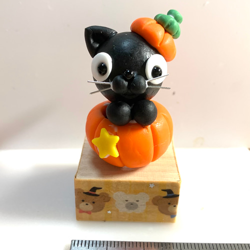 ☆ミニシリーズ ハロウィンのかぼちゃin黒猫ちゃん(送料無料)(受注生産