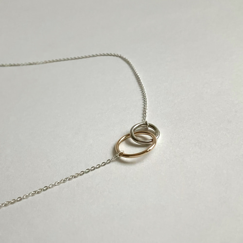 #005 素材用 14k 1g アクセサリー ハンドメイド 指輪 ネックレス silver925×14kgf ダブルリングネックレス バイカラー シルバー