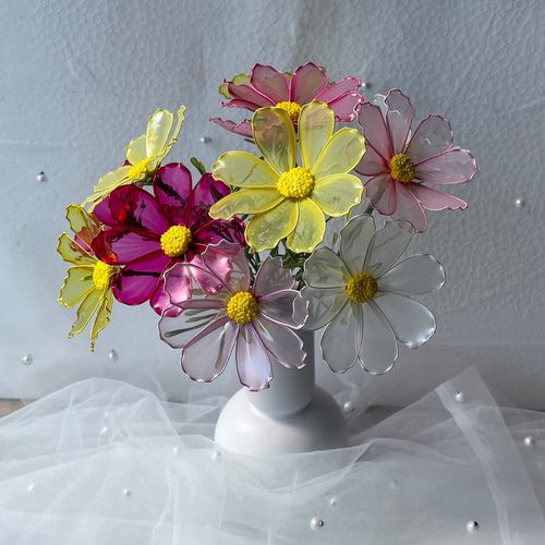 お部屋に癒しの空間を✳秋色コスモスのお花の小物入れ スクエア型