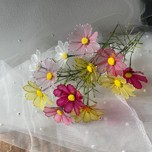 コスモス3本セット》キラキラ透明感溢れる枯れないコスモス  