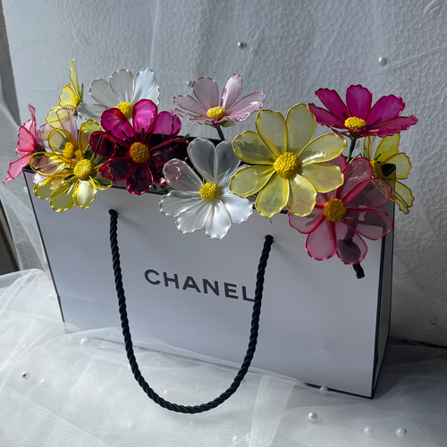 お部屋に癒しの空間を✳秋色コスモスのお花の小物入れ スクエア型