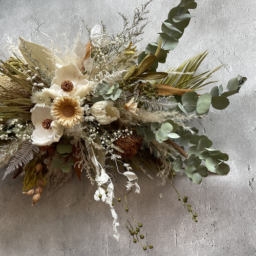 優しいベージュ　ドライフラワー横長スワッグ 優しいベージュ ドライフラワー横長スワッグ - メルカリ