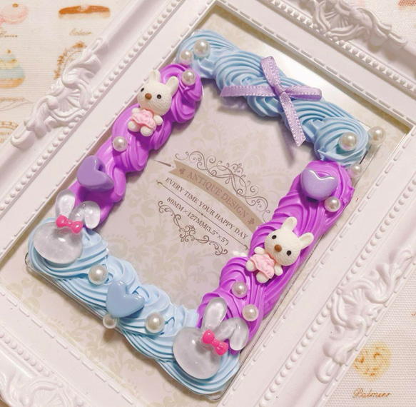 うさぎとパールの2色ホイップデコ トレカケース ホイップデコ リボン 