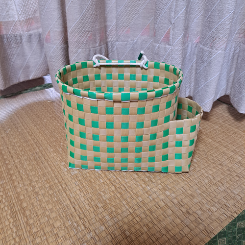 ＰＰバンドで作る作業、収穫用の プラカゴ（はけご）オーダー用 PPバンドかご(模様編み はけご 小)、収穫かご、プラカゴ 模様a