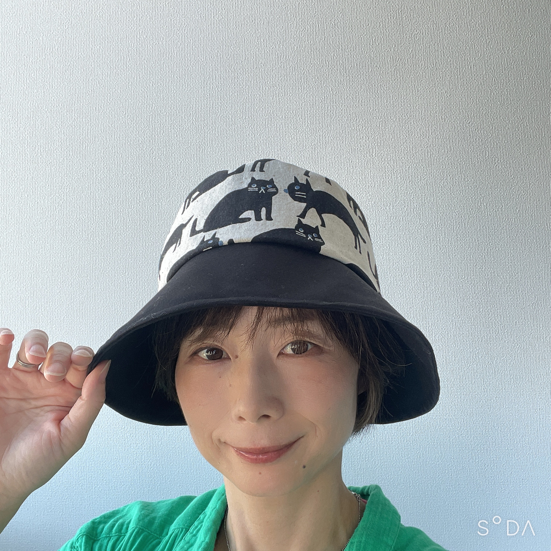 【受注制作】 バケットハット 黒猫 黒  綿麻 コットンリネン バケハ ハット 帽子 大人可愛い 大きい 小さい