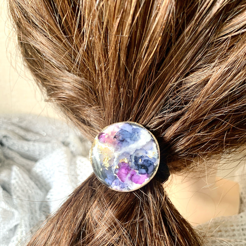 レジンヘアゴム 白 ゴールド マーブル パール 卒業式 春 月 ニュアンス