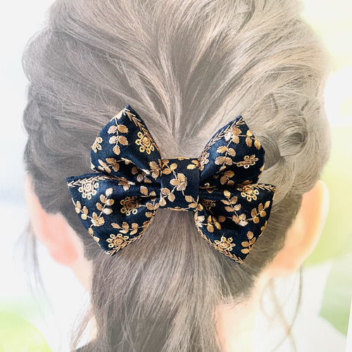 大人可愛いリボンヘアゴム☆インド刺繍リボン×ペタシャムリボン