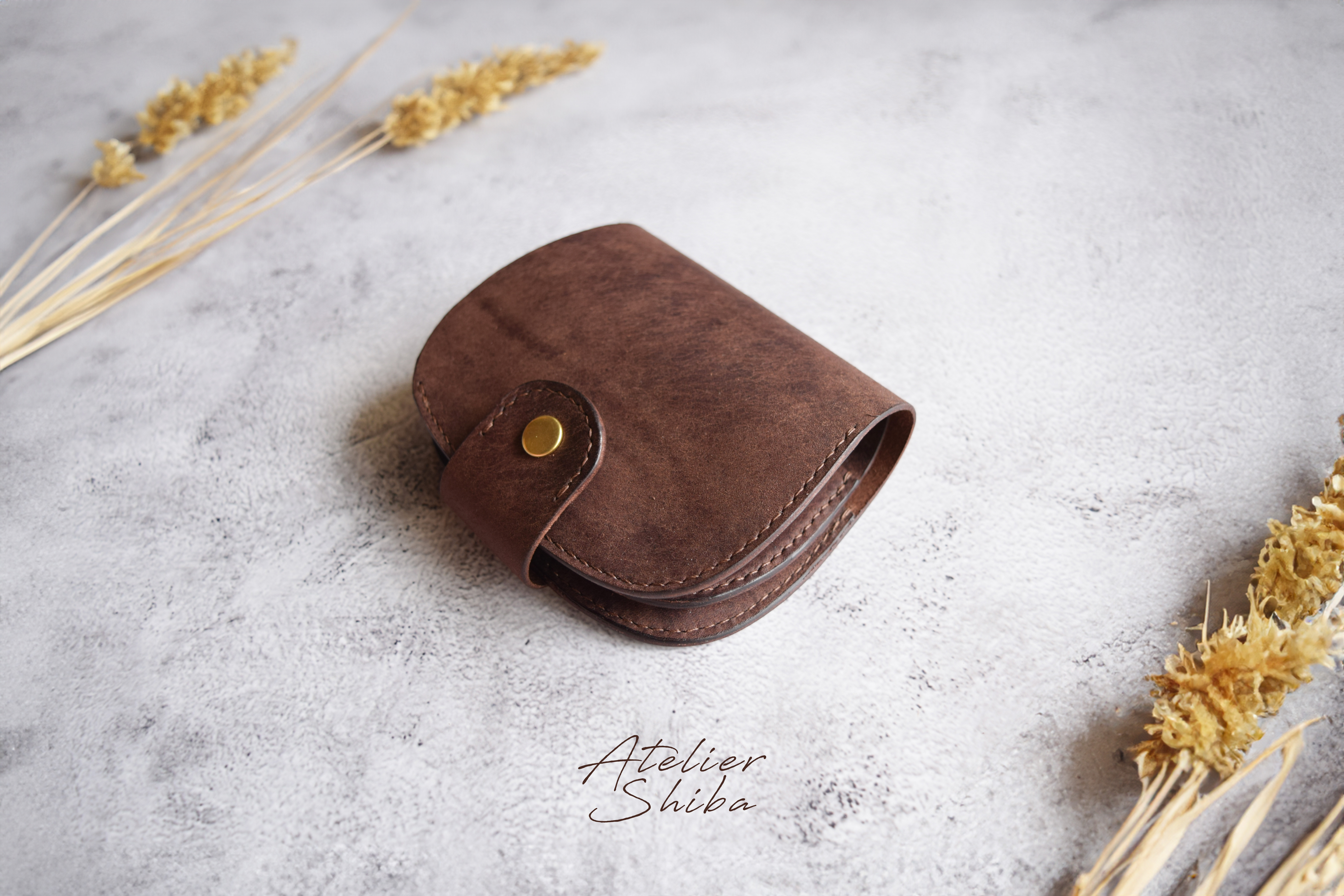 二つ折り丸財布 本革 ｲﾀﾘｱﾝﾚｻﾞｰ DarkBrown ダークブラウン 二