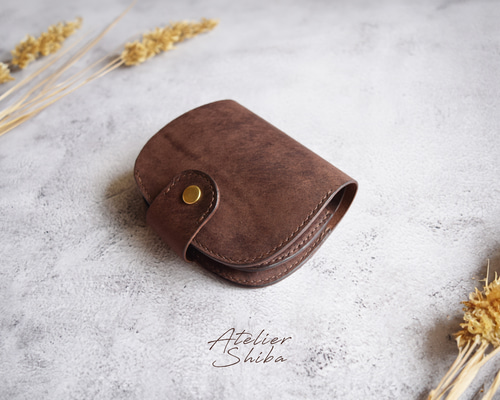【 イタリアンレザー 】 ミニ財布 （ 黒 × ダークブラウン ） 二つ折り丸財布 本革 ｲﾀﾘｱﾝﾚｻﾞｰ DarkBrown ダークブラウン 二