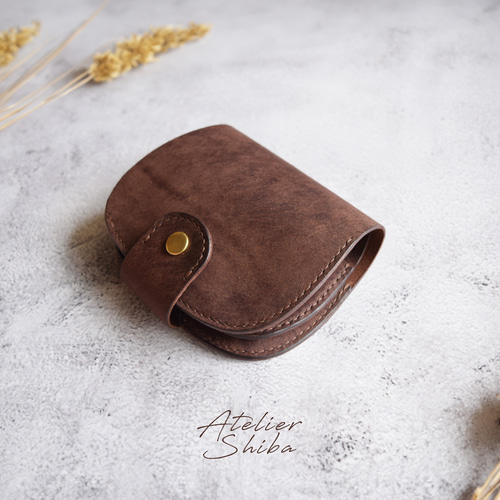 二つ折り丸財布 本革 ｲﾀﾘｱﾝﾚｻﾞｰ DarkBrown ダークブラウン 二