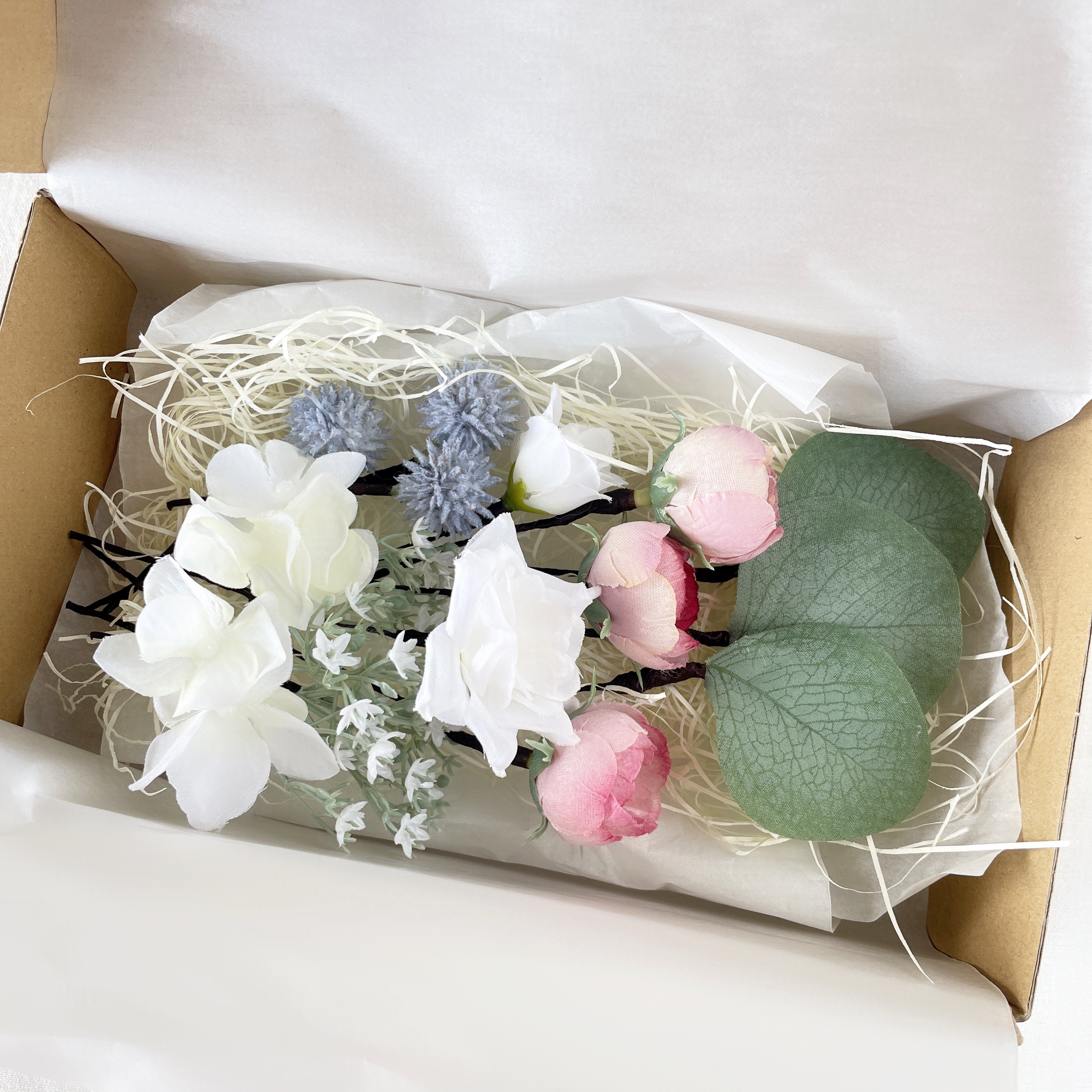 ブライダル　ウエディング　結婚式　かすみ草　成人式　卒業式　ローズ　ヘッドドレス　ラプンツェルヘア　髪飾り　袴　和装