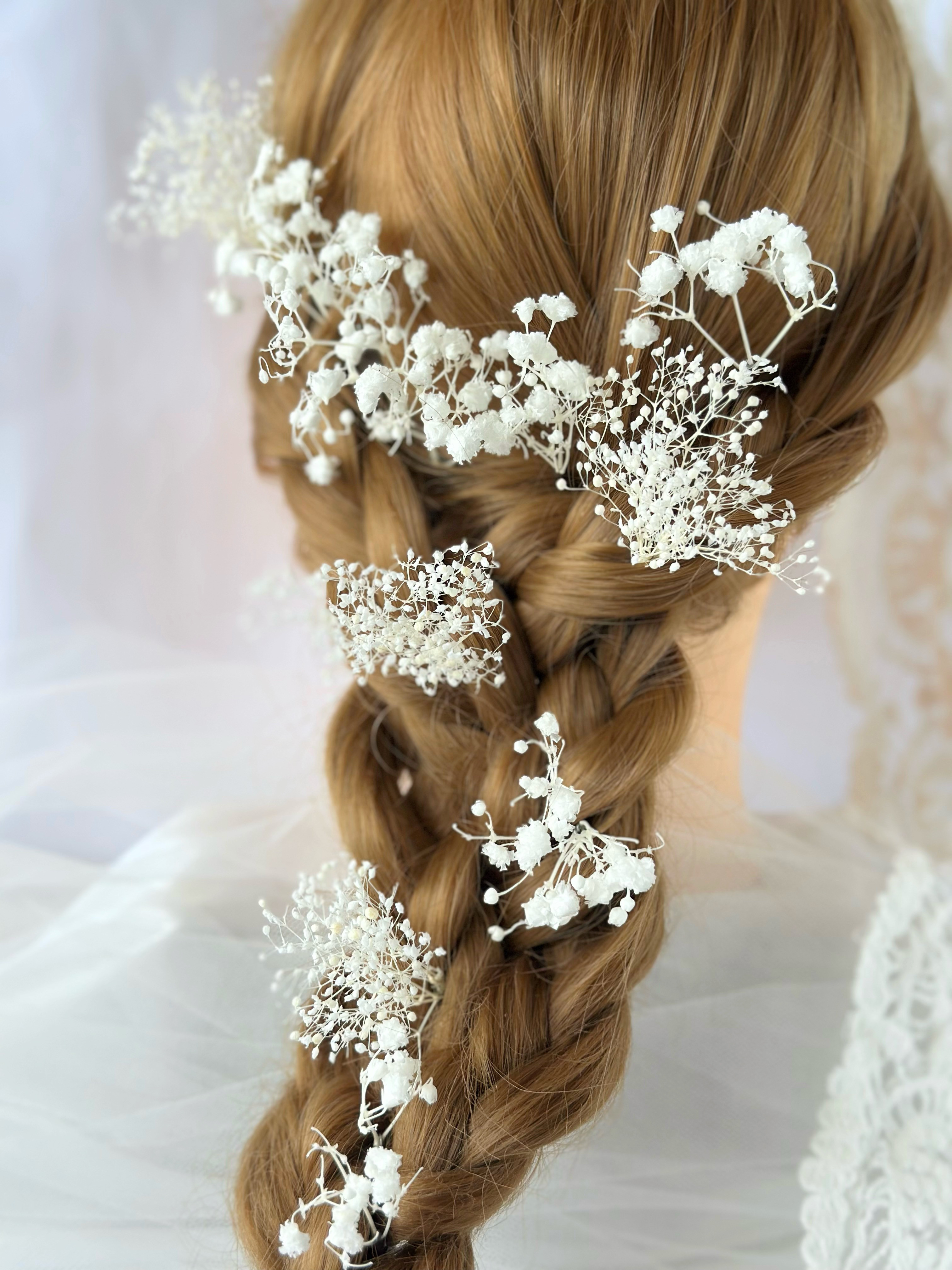 ブライダル　ウエディング　結婚式　かすみ草　成人式　卒業式　ローズ　ヘッドドレス　ラプンツェルヘア　髪飾り　袴　和装