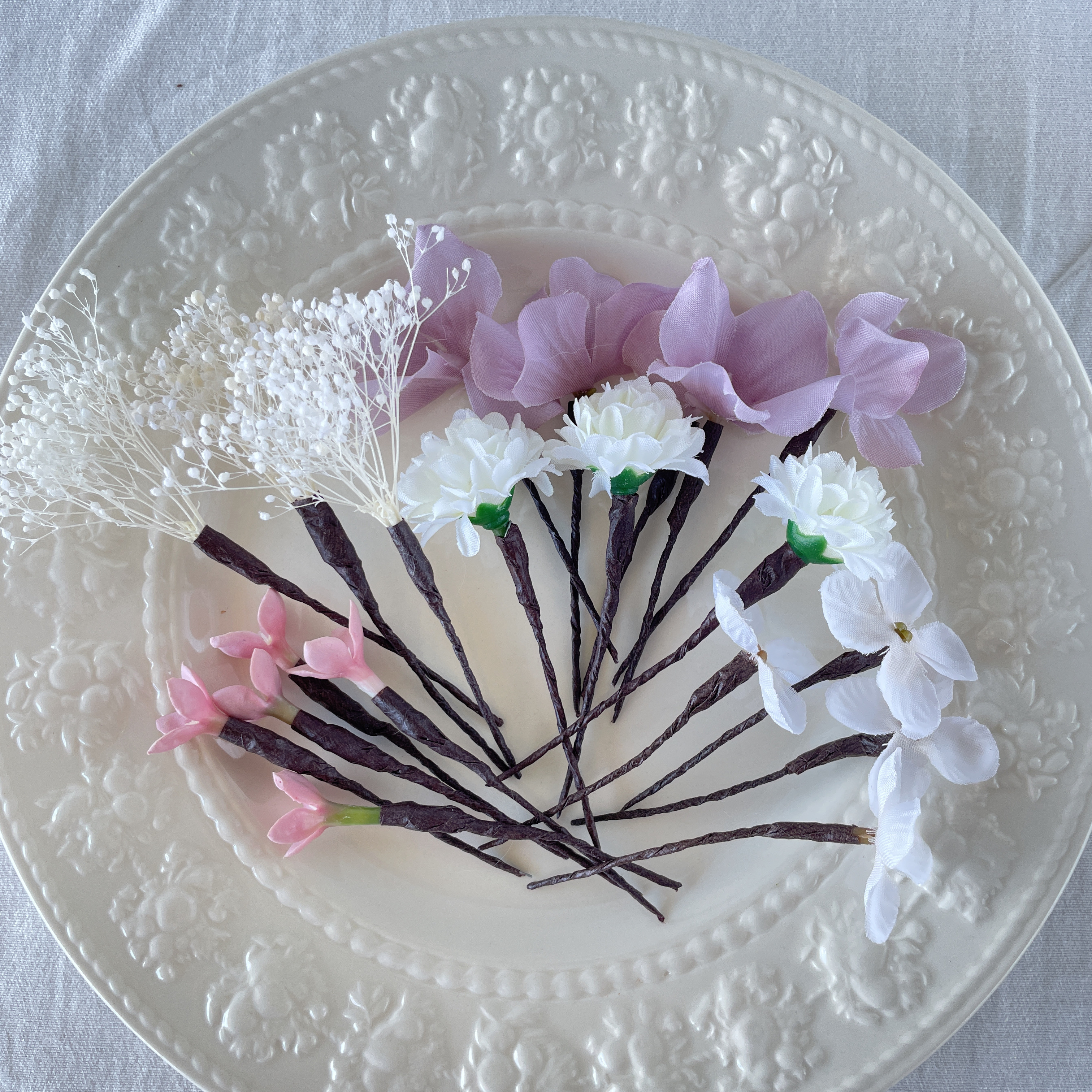 ブライダル　ウエディング　結婚式　かすみ草　成人式　卒業式　ローズ　ヘッドドレス　ラプンツェルヘア　髪飾り　袴　和装