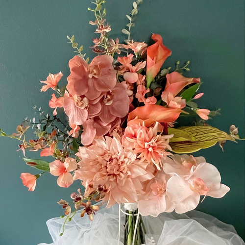 テラコッタカラー♡胡蝶蘭♡オレンジ系♡クラッチブーケ＆ブートニア