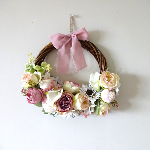 小花を重ねて＊薔薇とローダンセ＊可愛いリース＊2個セット 薔薇とカラーのリース 28cm 花摘みリース リース chloe misaki 通販