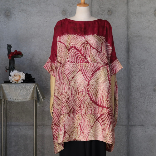 絞り ボックスチュニック フリーサイズ 着物リメイク チュニック