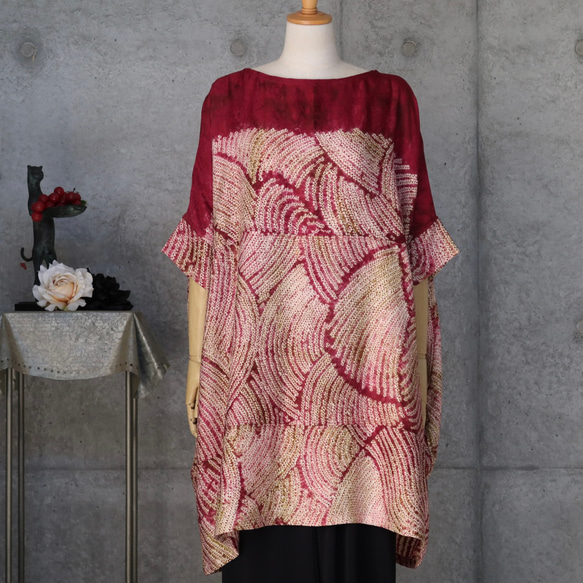 絞り ボックスチュニック フリーサイズ 着物リメイク チュニック