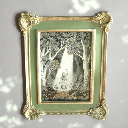 原画一点物】「木漏れ日のスポットライトでダンス」ペン画 森の風景画