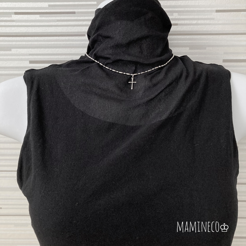 オールステンレス製 クロスネックレス 変形ボールチェーンチョーカー