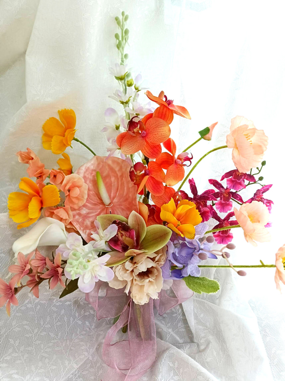 胡蝶蘭ブーケブートニア造花結婚式ウェディングブーケ