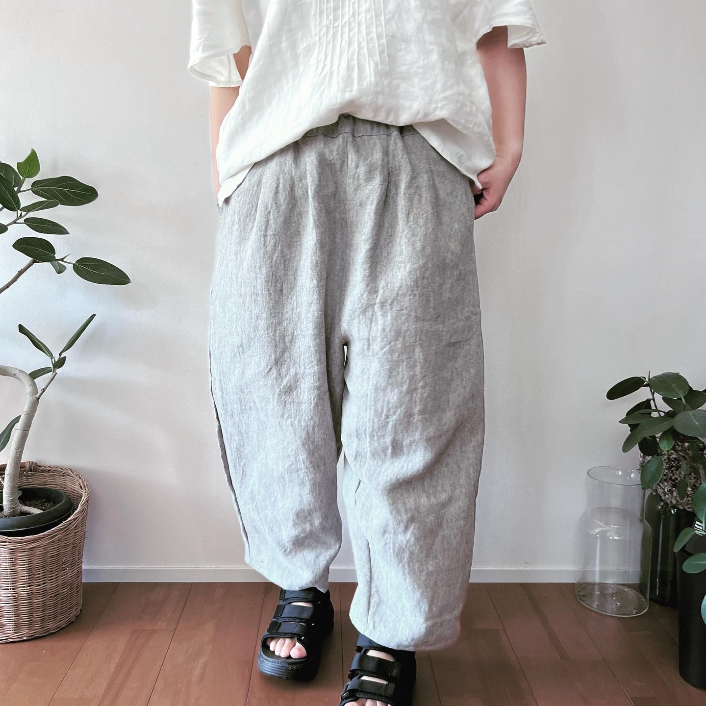 『トップ染め杢グレーリネン』おとなパンツ