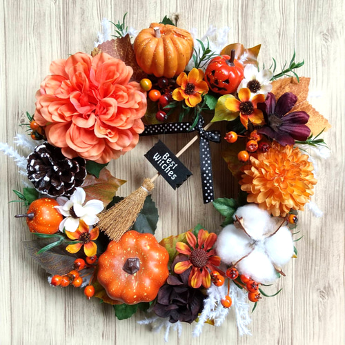 フラワーリース 涼を求めて7 ハロウィンリース 玄関リース 造花 秋色 楽天市場】＼ハロウィンセール 15％OFF／秋のリース ハロウィン