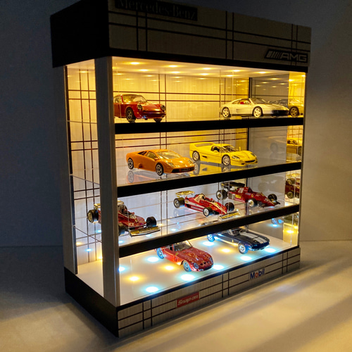 1/43展示24台可・WHウッド・4層式ディスプレーBOX / 2色LED30灯