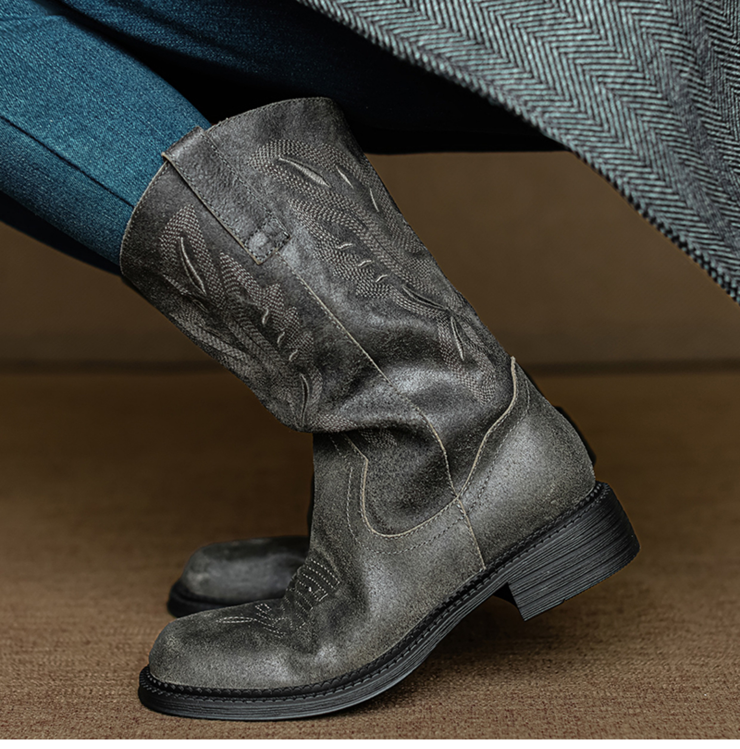 25年秋冬再販！刺繍 ブーツ３色 靴 幅広 ゆったり ワイド くしゅくしゅ エンジニア ミドルブーツ 安定感抜群 厚底