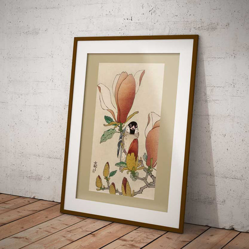 【日本画・額装】重厚感あるふくろうの作品／横構図・和モダンインテリアに！作家 日本画・額装】重厚感あるふくろうの作品／横構図・和モダンインテリア